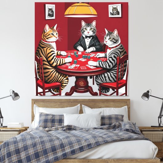 Tabby katten spelen poker canvas afdruk (Insitu (Slaapkamer))