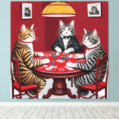 Tabby katten spelen poker canvas afdruk (Insitu (Houten vloer))