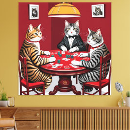 Tabby katten spelen poker canvas afdruk