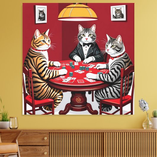 Tabby katten spelen poker canvas afdruk (Insitu (Woonkamer))