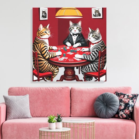 Tabby katten spelen poker canvas afdruk (Insitu (Woonkamer))