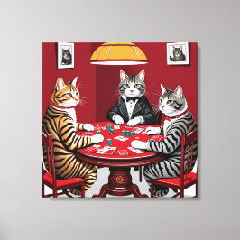 Tabby katten spelen poker canvas afdruk