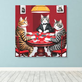 Tabby katten spelen poker canvas afdruk (Insitu (Houten vloer))
