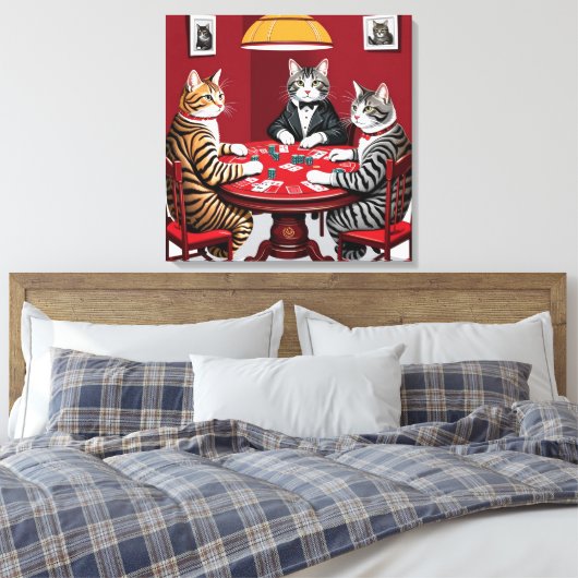 Tabby katten spelen poker canvas afdruk (Insitu (Slaapkamer))