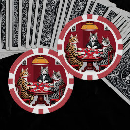 Tabby katten spelen poker chips