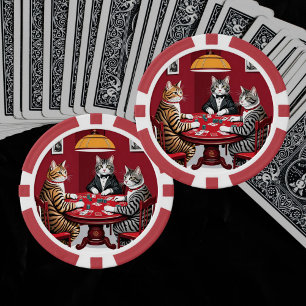 Tabby katten spelen poker chips