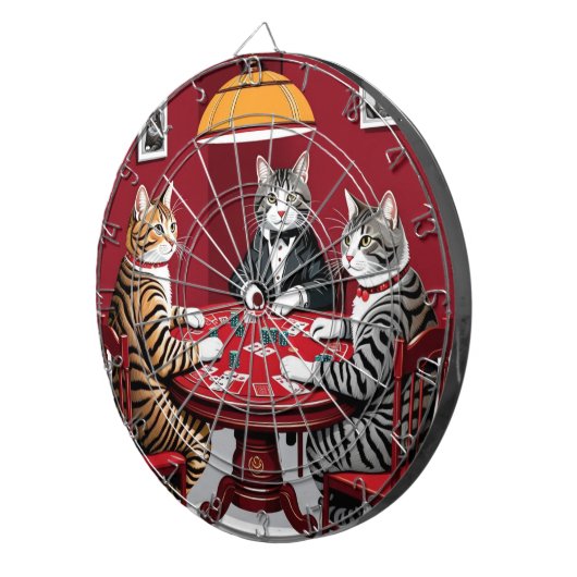 Tabby katten spelen poker dartbord (Voorkant Rechts)