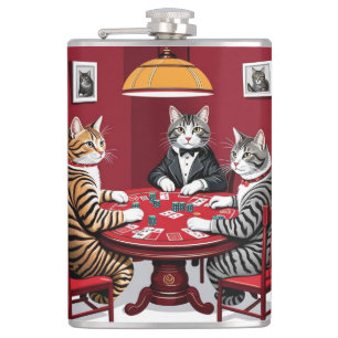 Tabby katten spelen poker heupfles
