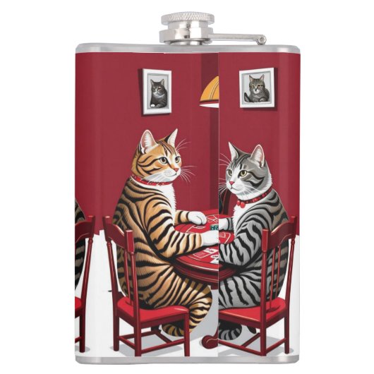 Tabby katten spelen poker heupfles (Achterkant)