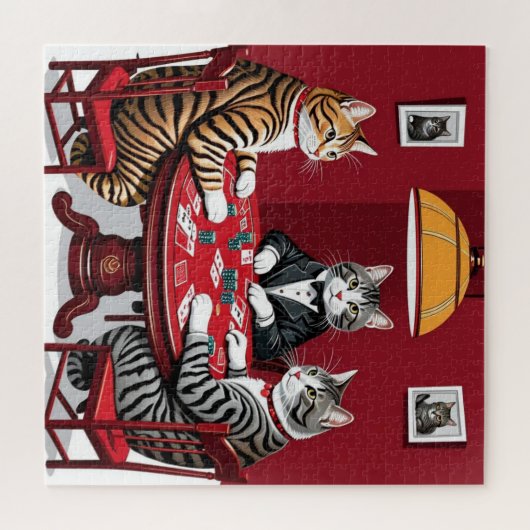 Tabby katten spelen poker legpuzzel (Horizontaal)