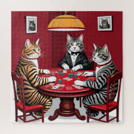 Tabby katten spelen poker legpuzzel