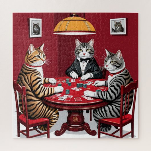 Tabby katten spelen poker legpuzzel (Verticaal)