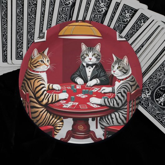 Tabby katten spelen poker papieren bordje