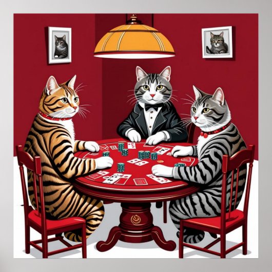Tabby katten spelen poker poster (Voorkant)