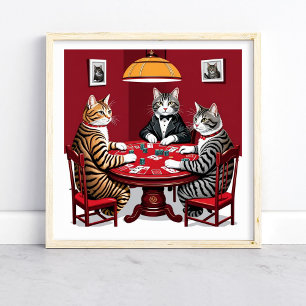 Tabby katten spelen poker poster