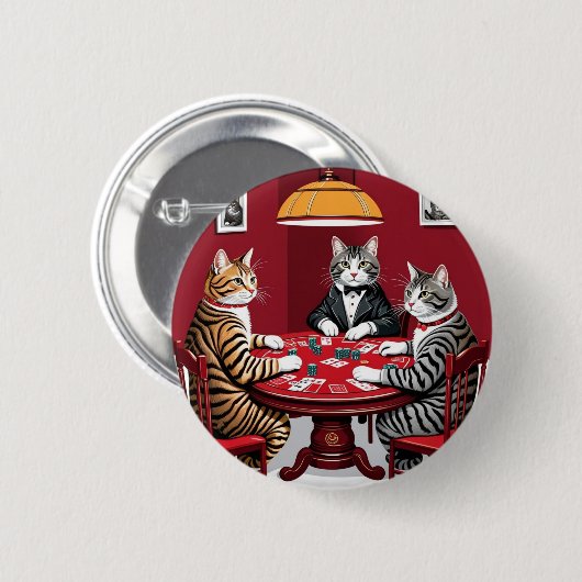 Tabby katten spelen poker ronde button 5,7 cm (Voorkant /achterkant)