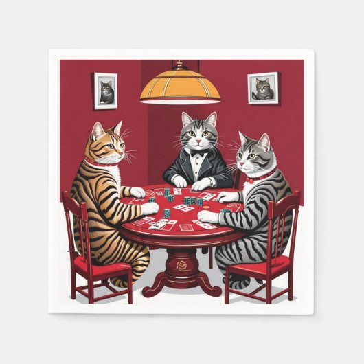 Tabby katten spelen poker servet (Voorkant)