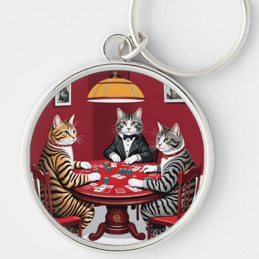 Tabby katten spelen poker sleutelhanger (Voorkant)