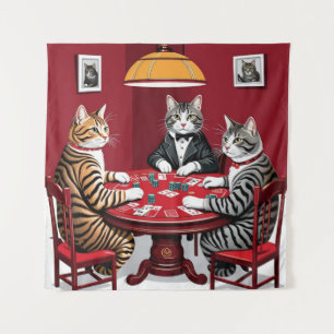 Tabby katten spelen poker wandkleed