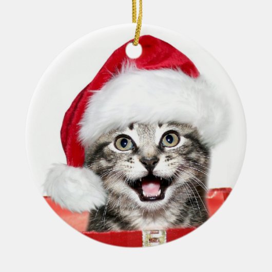 Tabby Kerstkitten Keramisch Ornament (Voorkant)