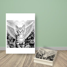 Tabby Kitten Angel Wings Halo Rubberstempel