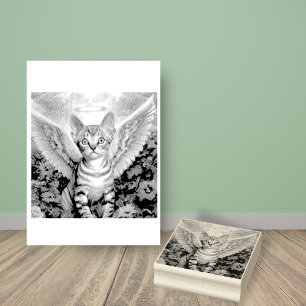 Tabby Kitten Angel Wings Halo Rubberstempel