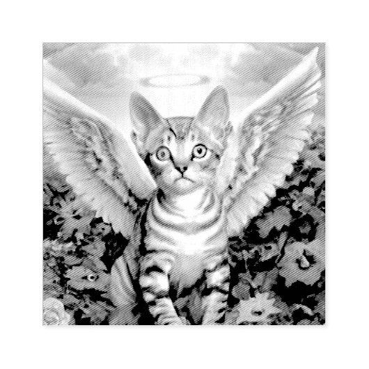 Tabby Kitten Angel Wings Halo Rubberstempel (Afrduk)