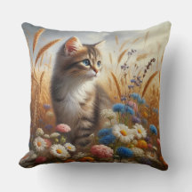 Tabby Kitten Cat Lover Floral 20x20 Katoen