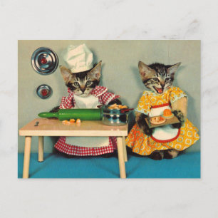 tabby kitten chef. en tabby kitten assistent briefkaart