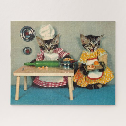 tabby kitten chef. en tabby kitten assistent legpuzzel (Horizontaal)