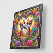 Tabby Kitten Floral Heart Wall Vierkante Klok (Hoek)