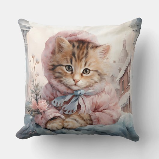 Tabby kitten gekleed in roze kussen (Voorkant)