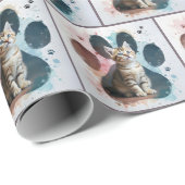 Tabby Kitten in een Waterverf Paw Print Cadeaupapier (Rol Hoek)