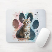 Tabby Kitten in een Waterverf Paw Print Muismat (Met muis)