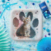 Tabby Kitten in een Waterverf Paw Print Papieren Bordje (Feest)