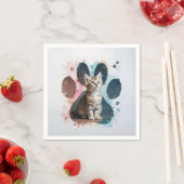 Tabby Kitten in een Waterverf Paw Print Servet (Insitu)