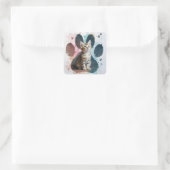 Tabby Kitten in een Waterverf Paw Print Vierkante Sticker (Tas)
