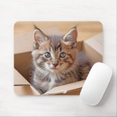 Tabby kitten in kartonnen doos muismat (Met muis)