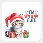 Tabby Kitten In Santa Hoed Vrolijk Kerstfeest Vierkante Sticker (Voorkant)