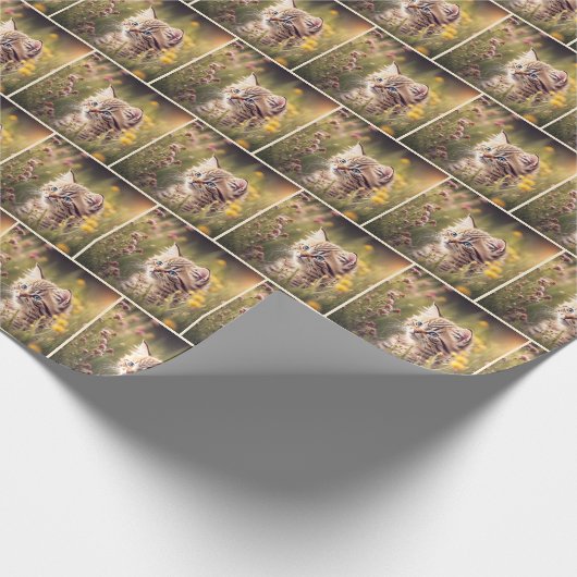 Tabby kitten in wilde bloemen cadeaupapier (Hoek)