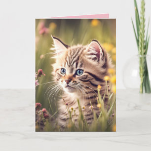 Tabby kitten in wilde bloemen kaart