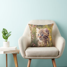 Tabby kitten in wilde bloemen kussen
