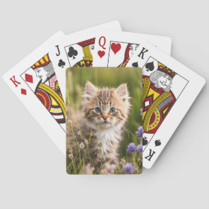 Tabby kitten in wilde bloemen pokerkaarten