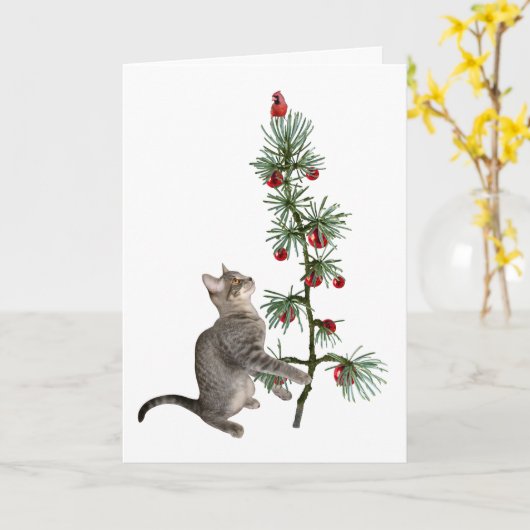 Tabby Kitten Kaart kerstboom (Gele Bloem)
