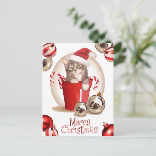 Tabby Kitten Kerstmis Feestdagenkaart (Staand voorkant)
