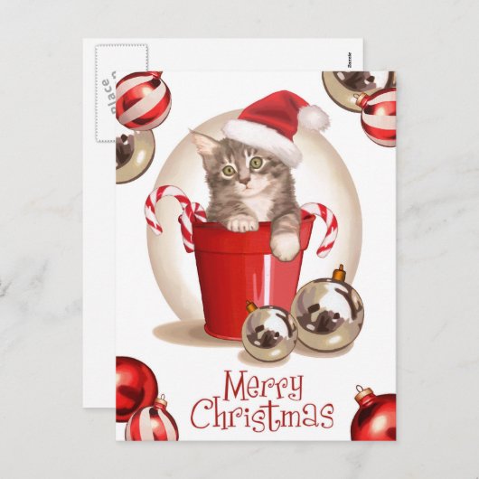 Tabby Kitten Kerstmis Feestdagenkaart (Voorkant / Achterkant)