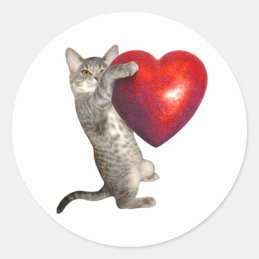 Tabby Kitten met Big Red Heart Sticker (Voorkant)