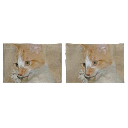 Tabby kitten met een witte daisy kussensloop (Achterkant-Set)