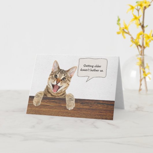 Tabby kitten met grappige verjaardag tekst bubble kaart (Gele Bloem)