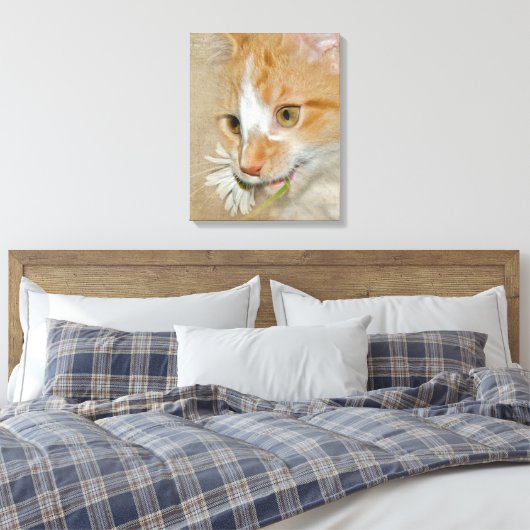 Tabby kitten met madeliefje canvas afdruk (Insitu (Slaapkamer))